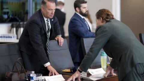Department of Homeland Security officials in a headquarters meeting